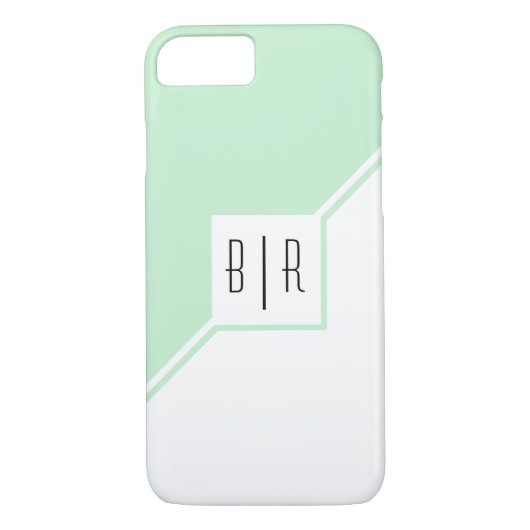 Coques Case-Mate iPhone Triangles vert menthe, monogramme moderne géométri (Dos)