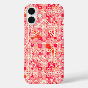 iPhone 16 Plus Case Tribal Batik - corail rose, corail orange et crème