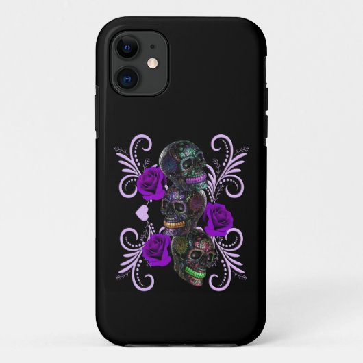 Coques Case-Mate iPhone Triple Jour Noir Des Crânes Morts Roses Violets (Dos)
