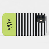 Coques Case-Mate iPhone Triple Lettre Monogramme Vert noir blanc rayures (Dos (Horizontal))