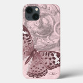 Coques Case-Mate iPhone Triple Monogramme Rose Baroque Papillon Art (Verso)