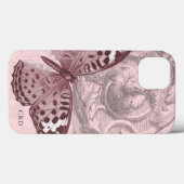 Coques Case-Mate iPhone Triple Monogramme Rose Baroque Papillon Art (Verso (horizontal))