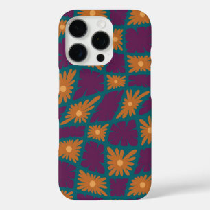 Coques iPhone 16 Pro Trippy super 60s Flower Checks Orange Rose