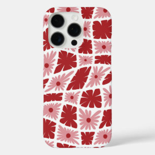 Coques iPhone 16 Pro Trippy super 60s Flower Checks Rouge rose