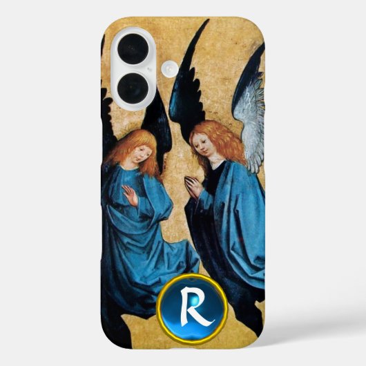COQUES Case-Mate iPhone TROIS ANGELS DE NOËL EN GÉME BLEU MONOGRAMME (Verso)