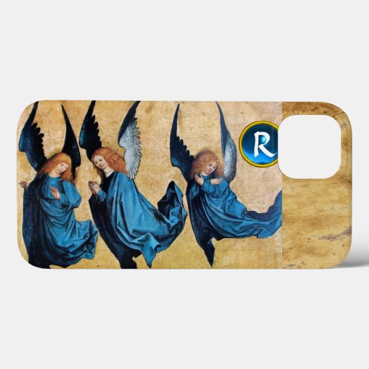 COQUES Case-Mate iPhone TROIS ANGELS DE NOËL EN MONOGRAM DE PARCHEMENT BLE (Verso (horizontal))