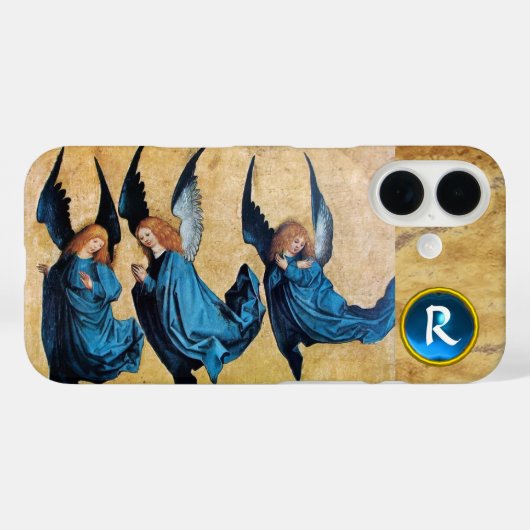 COQUES Case-Mate iPhone TROIS ANGELS DE NOËL EN MONOGRAM DE PARCHEMENT BLE (Verso (horizontal))