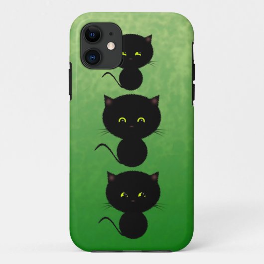 Coques Case-Mate iPhone Trois chats noirs sur fond vert (Dos)