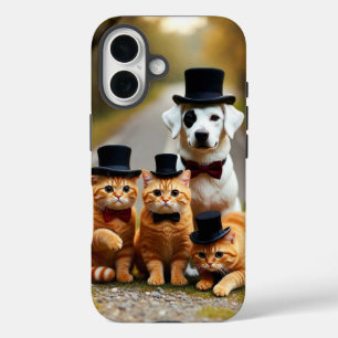 Coques iPhone 16 Trois chats orange et un chien sur le studio de la