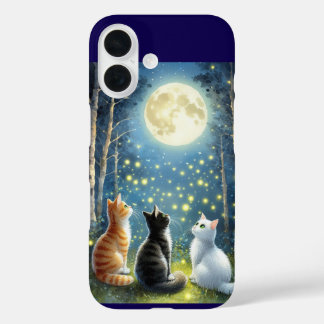 Coques iPhone 16 Trois chats sous la Pleine lune
