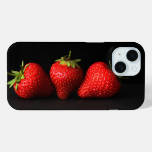 Coque Pour iPhone 15 Trois Fraises Sur L'Iphcna Noire