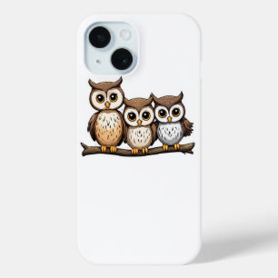 Coque Pour iPhone 15 Trois Petits Hiboux Mignons