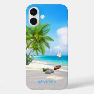 Coques iPhone 16 Plus Tropical Beach Nom personnalisé