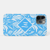 Coques Case-Mate iPhone Tropical Blue Floral Pattern Diamond Monogramme (Dos (Horizontal))