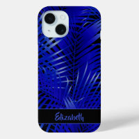 Tropical Blue Palm Fronds sur Black Personnalisé
