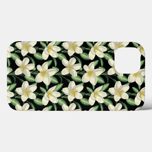 Coques Case-Mate iPhone Tropical continu motif fleurs blanches feuille ver (Verso (horizontal))