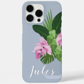 Coques Case-Mate iPhone Tropical Medinilla Fleur rose en bleu Nom de la va (Verso)