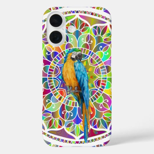 Coques Case-Mate iPhone Tropical Mosaic – Blue & Gold Macaw Mandala (Verso)
