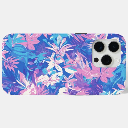 Coques Case-Mate iPhone 🌺 Tropical Pink & Blue Floral Pattern - Fresh & V (Verso (horizontal))