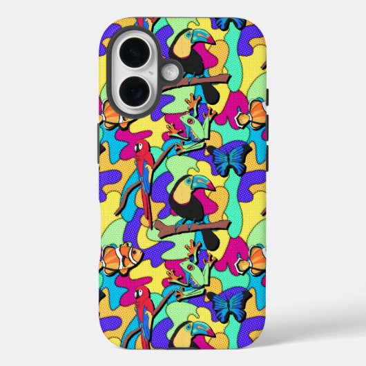 Coques Case-Mate iPhone Tropical Retro Toucan Macaw Tree Frog Poisson clow (Verso)