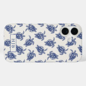 Coques Case-Mate iPhone Tropical Sea Turtle Blue Sketch Monogramme iPhone  (Verso (horizontal))