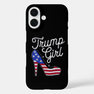 Coques iPhone 16 Trump Girl High Heel Drapeau américain Bling Patri