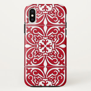 Coque Pour iPhone XS Tuiles marocaines - rouge foncé et blanc