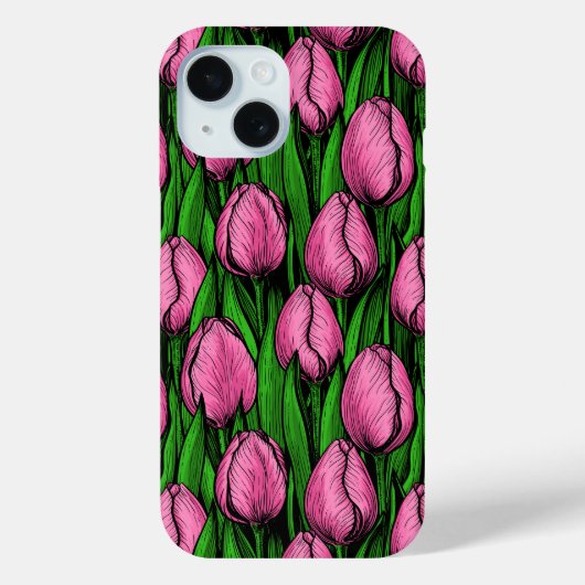 Coques Case-Mate iPhone Tulières roses avec feuilles verts (Verso)