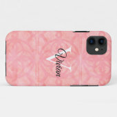 Coques Case-Mate iPhone Tulip Pink Aquarelle Nom du monogramme (Dos (Horizontal))