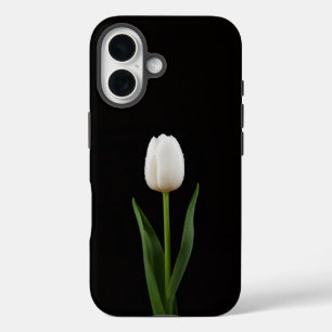 Coques iPhone 16 Tulipe blanc perle Black 4 Luxe iPhone 16 Mate
