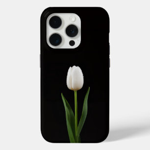 Coque iPhone 15 Pro Tulipe blanche perle iPhone 15 Pro Noir Luxe Mate