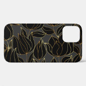 Coques Case-Mate iPhone Tulipes d'or noir : modèle floral de luxe (Verso (horizontal))