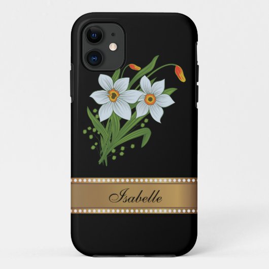 Coques Case-Mate iPhone Tulipes et jonquilles Or Nom personnalisé (Dos)