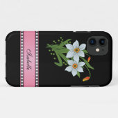 Coques Case-Mate iPhone Tulipes et jonquilles rose Nom personnalisé (Dos (Horizontal))