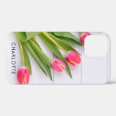 Coques Case-Mate iPhone Tulipes roses sur bois blanc classique (Verso (horizontal))