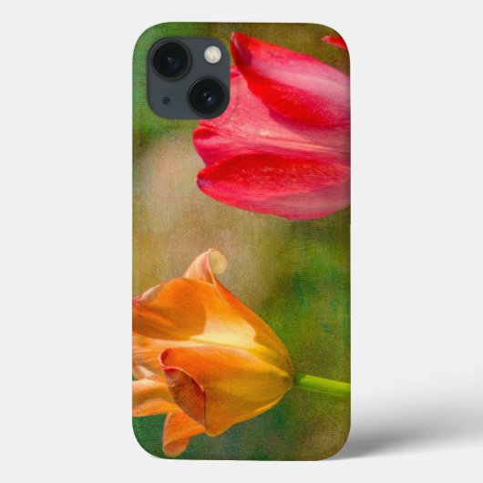Coques Case-Mate iPhone Tulipes rouges et jaunes sur fond texturé (Verso)