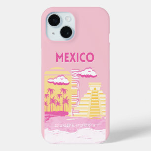 Coque Pour iPhone 15 Tulum, Art de voyage, Art prépa, Rose