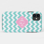 Coques Case-Mate iPhone Turq / Aqua Wht Chevron Rose 3 Monogramme initial (Dos (Horizontal))