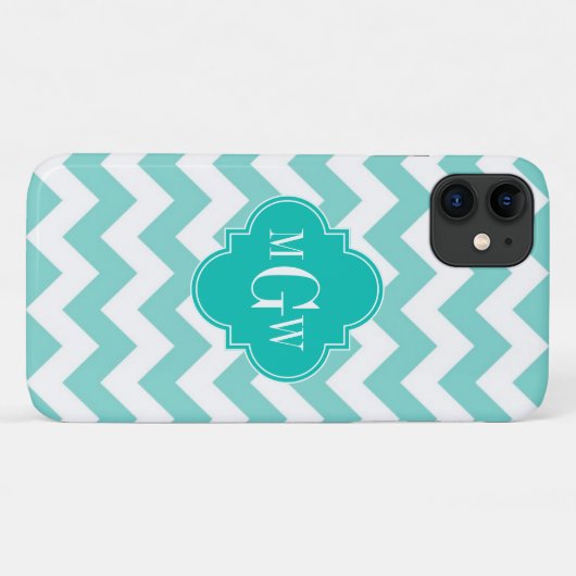 Coques Case-Mate iPhone Turq / Aqua Wht Chevron Turquoise 3 Monogramme ini (Dos (Horizontal))
