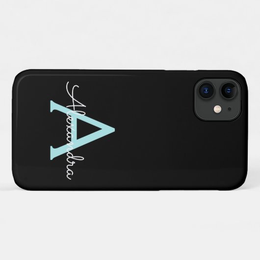 Coques Case-Mate iPhone Turquoise Aqua Blue Girl Script Monogramme Nom Mod (Dos (Horizontal))