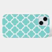 Coques Case-Mate iPhone Turquoise Aqua Wht Moroccan Quatrefoil Pattern #5 (Verso (horizontal))