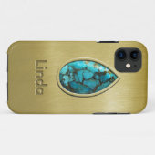 Coques Case-Mate iPhone Turquoise avec l'encadrement d'or (Dos (Horizontal))