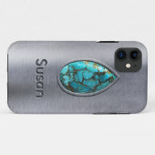 Coques Case-Mate iPhone Turquoise avec lunette argentée (Dos (Horizontal))