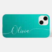 Coques Case-Mate iPhone Turquoise Blanc Élégant Nom en écriture calligraph (Verso (horizontal))