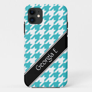 Coques Pour iPhone Turquoise & Blanc Houndstooth personnalisé iPhone