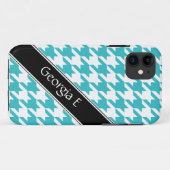 Coques Case-Mate iPhone Turquoise & Blanc Houndstooth personnalisé iPhone (Dos (Horizontal))