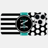 Coques Case-Mate iPhone Turquoise Blanc Rayure Pois Monogramme Noir (Verso (horizontal))