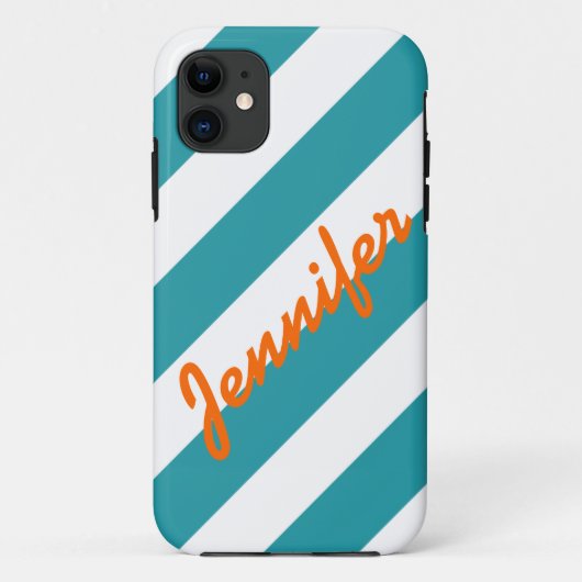COQUES Case-Mate iPhone TURQUOISE BLANC STRIPES NOM D'ORANGE (Dos)