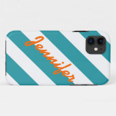 COQUES Case-Mate iPhone TURQUOISE BLANC STRIPES NOM D'ORANGE (Dos (Horizontal))