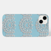 Coques Case-Mate iPhone Turquoise Bleu Blanc dentelle Coeur Mariage (Verso (horizontal))